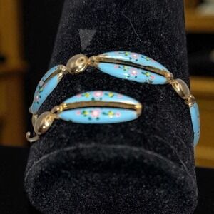 Child's VTG Cloisonné Enamel Bracelet – Light Blue‎ Floral Vine Cherry Blossom
